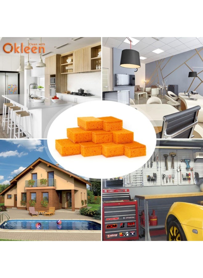 Okleen Orange Multi Use Scrub Sponge. Made in Europe. 9 Pack, 4.3x2.8x1.4 inches. Odorless Heavy Duty and Non Scratch Fiber. Durable and Delicate Scrubber for Dirty Surfaces in Kitchen, Home, Outdoors - Image 4