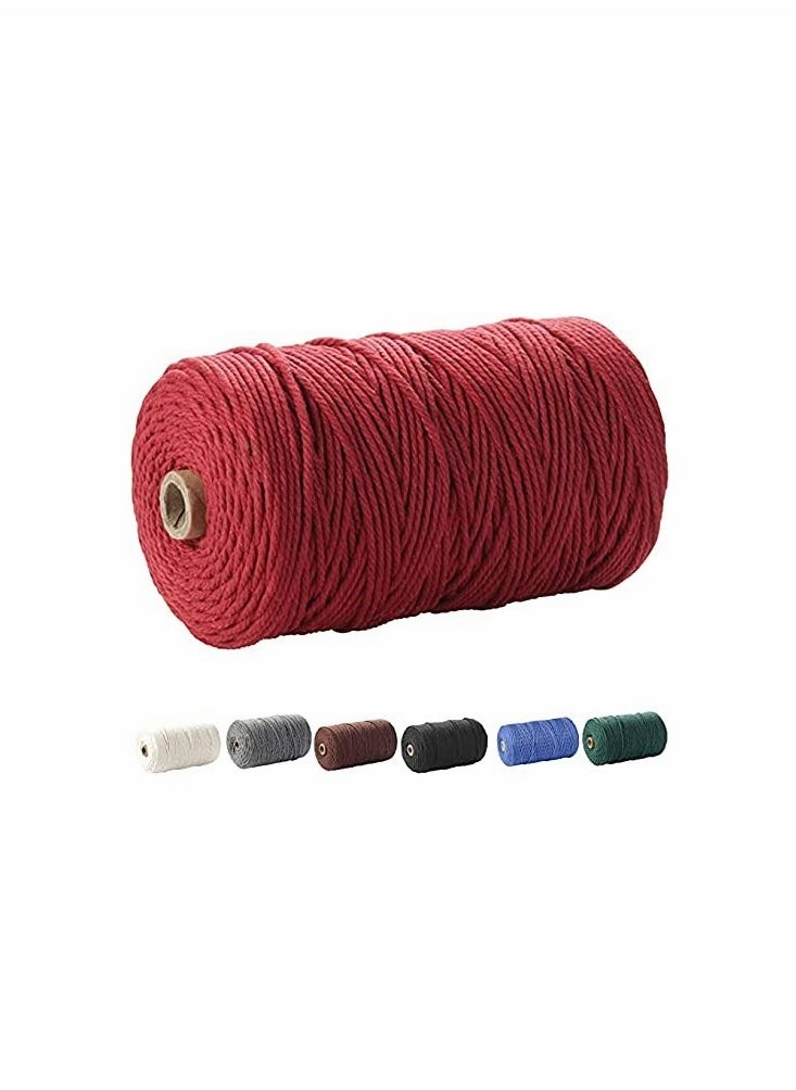 Macrame Cord, Cotton Rope 3mm x 220 yd (About 200m) 4 Strand Twisted(Wine Red)