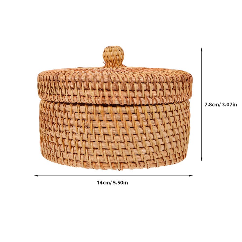 ULTNICE Round Rattan Storage Box with Lid - Hand Woven Rattan Basket for Desktop or Decorative Use - Image 4