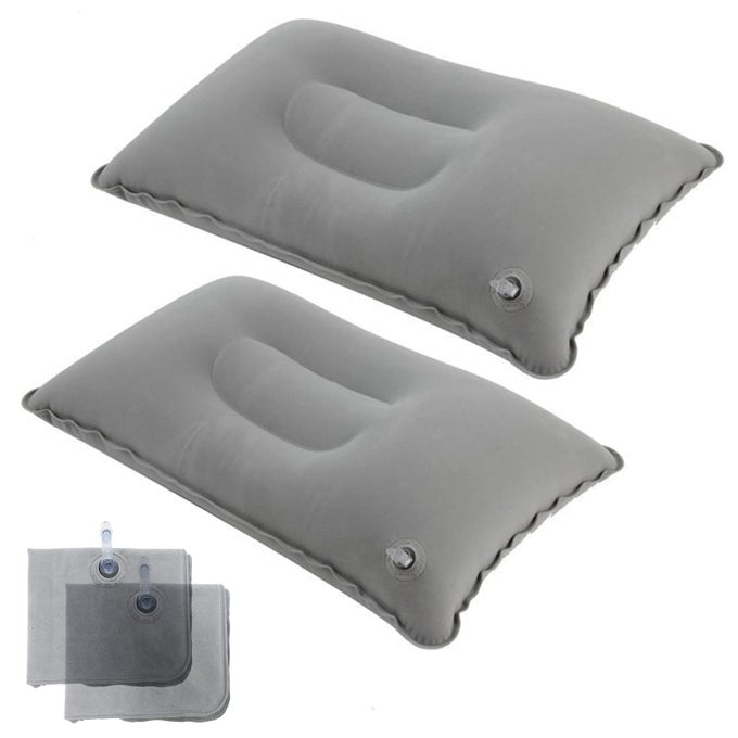 2PACK ULTRALIGHT A4 SIZE INFLATABLE TRAVEL PILLOW SMALL SQUARED FLOCKED FABRIC AIR PILLOW FOR TRAVELING HOLIDAY TRIP HIKING CAMPINGNAPPINGNECK LUMBAR SUPPORTGRAY