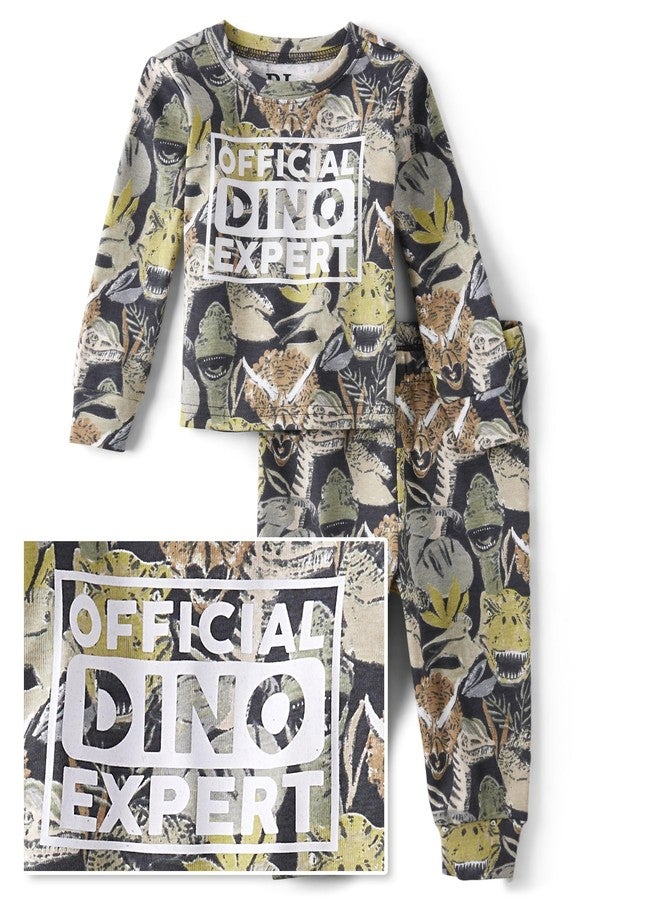 The Children's Place Baby Boys' Dino Heads Long Sleeve Top and Pants Snug Fit 100% Cotton 2 Piece Pajama Set, Dino Heads, 18-24 months - Image 3