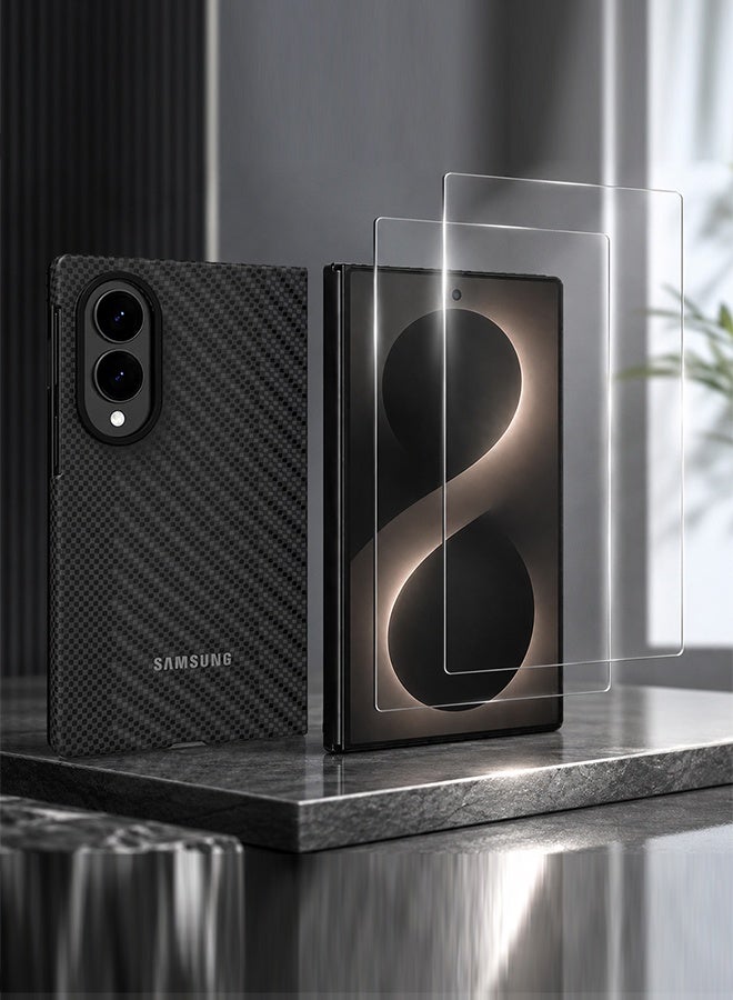 MARGOUN For Samsung Galaxy Z Fold 8 MagSafe Carbon Fiber Armor Case with Screen Protector Tempered Glass black - Image 3