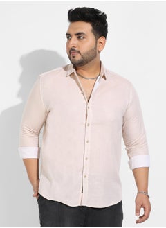 Instafab Plus Men's Beige Basic Oxford Shirt  - Image 2