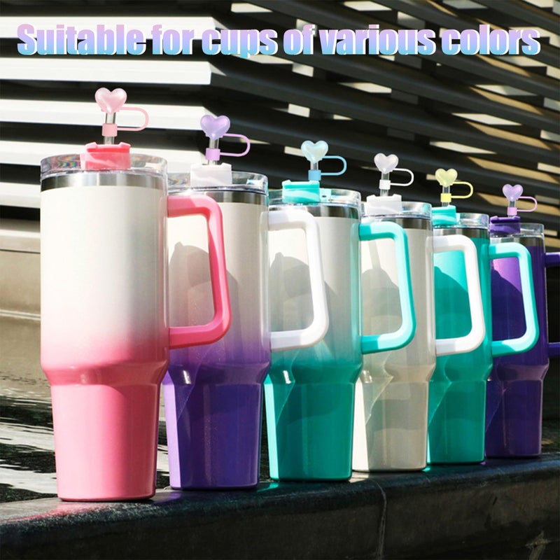 Cussom Shiny Straw Toppers, 4 Pieces Bling Heart Stanley Cup Accessories Cute Straw Cover Tips for Stanley 30&40 Oz Tumbler with Handle, Dust-Proof Reusable Straw Lids(Pink and White) - Image 5