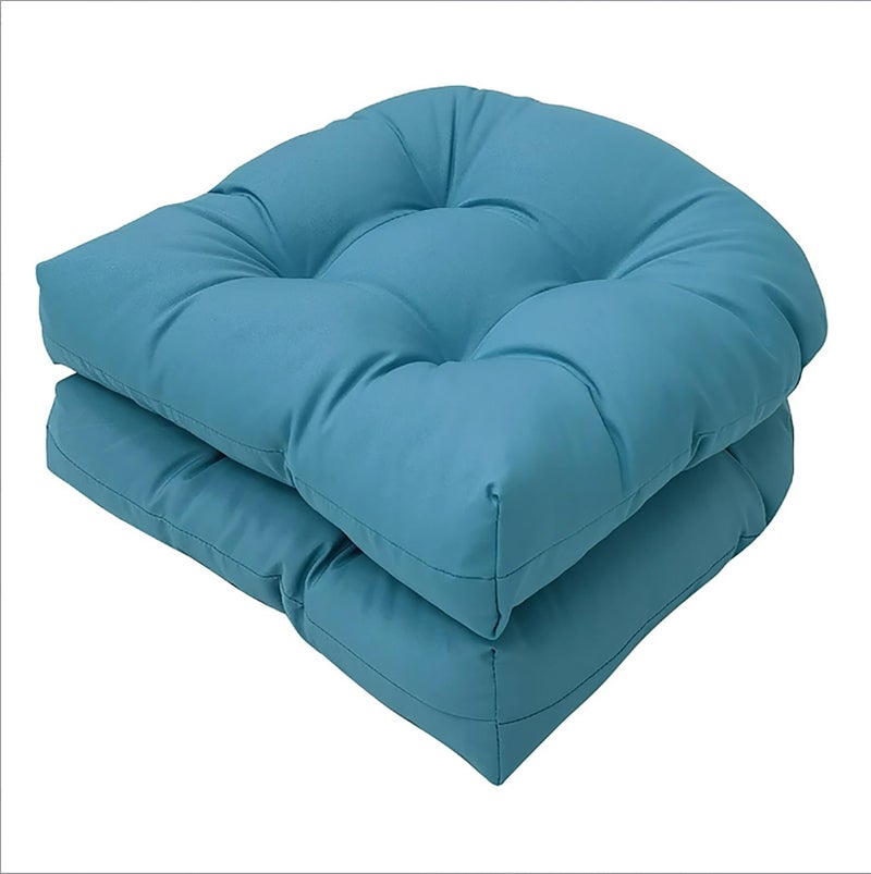 Eoieov Outdoor Seat Cushions for Patio Furniture Teal Blue Thick Patio Wicker Chair Cushion Set of 2 Water-Resistant Tufted U Shaped Chair Pads for Dining Garden,18.5"*18.5â€œ - Image 1