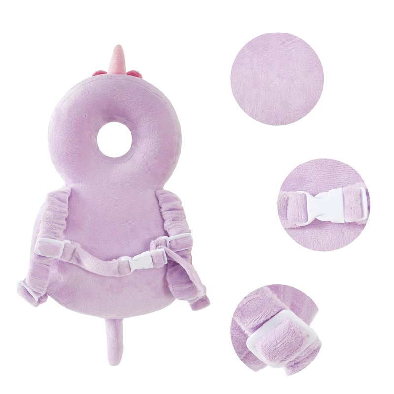 KingCheer Baby Back Potection Toddler Safety Protector Cushion Pad Toddler Backpack for Crawling Walking Adjustable Toddlers Back Safety Pad for Boys and Girls(Purple Dinosaur) - Image 5