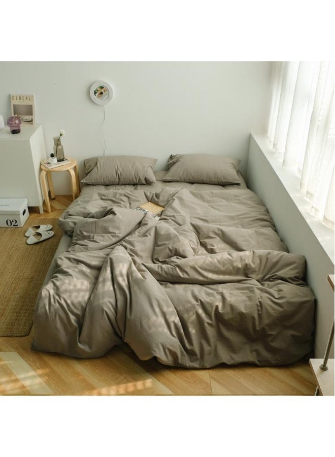 طقم مكون من 4 قطع من القطن الخالص بلون موحد، أسلوب بسيط، مريح، بحجم ملكي 220x240 سم - Image 1