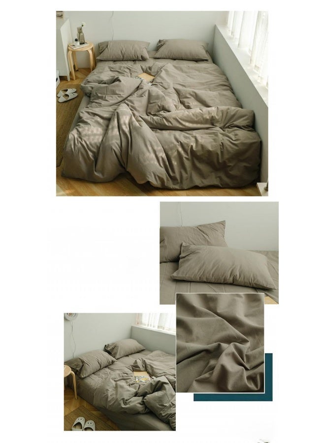 طقم مكون من 4 قطع من القطن الخالص بلون موحد، أسلوب بسيط، مريح، بحجم ملكي 220x240 سم - Image 2