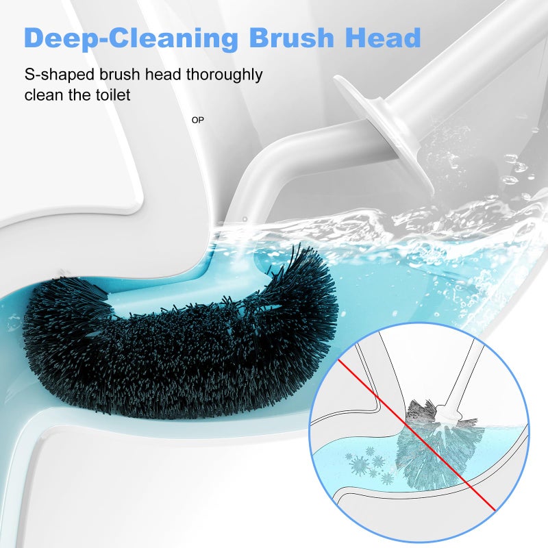 HAMITOR Toilet Bowl Brush Holder Set: Curved Design with Holder for Deep Cleaning Under Rim - Compact Hidden Scrubber for Small Space - Modern RV Bathroom Accessories - White 1 Pack - Image 2