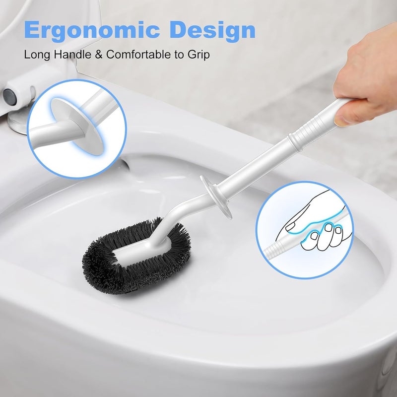 HAMITOR Toilet Bowl Brush Holder Set: Curved Design with Holder for Deep Cleaning Under Rim - Compact Hidden Scrubber for Small Space - Modern RV Bathroom Accessories - White 1 Pack - Image 5