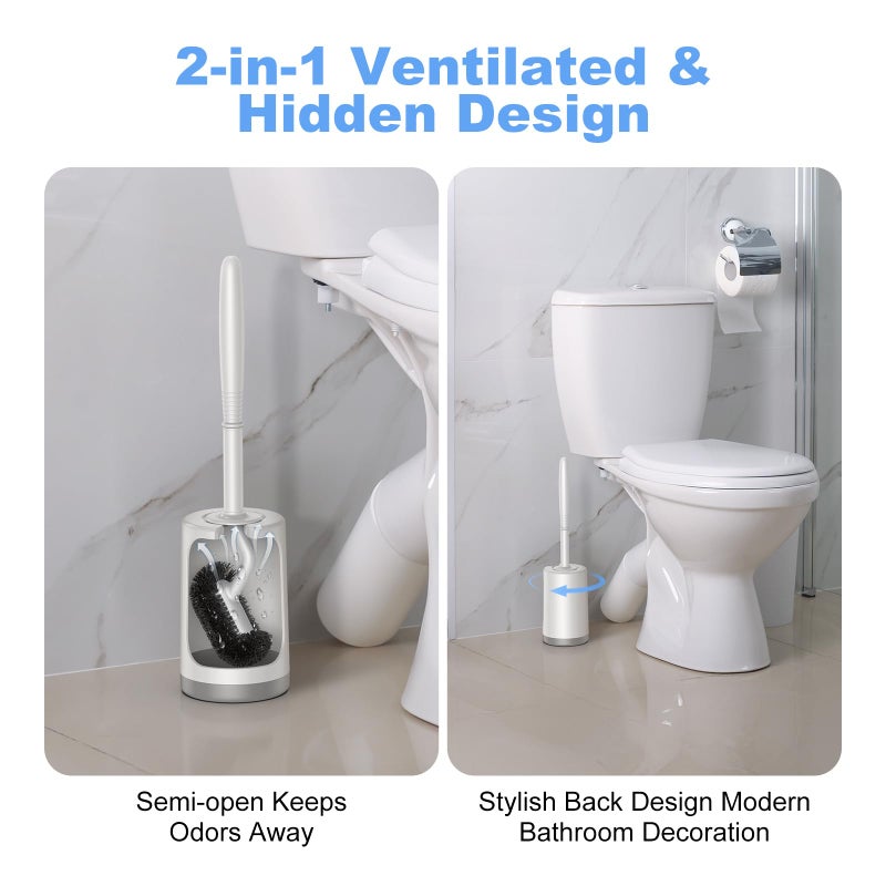 HAMITOR Toilet Bowl Brush Holder Set: Curved Design with Holder for Deep Cleaning Under Rim - Compact Hidden Scrubber for Small Space - Modern RV Bathroom Accessories - White 1 Pack - Image 4