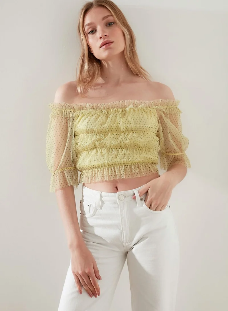 trendyol Mesh Bardot Crop Top