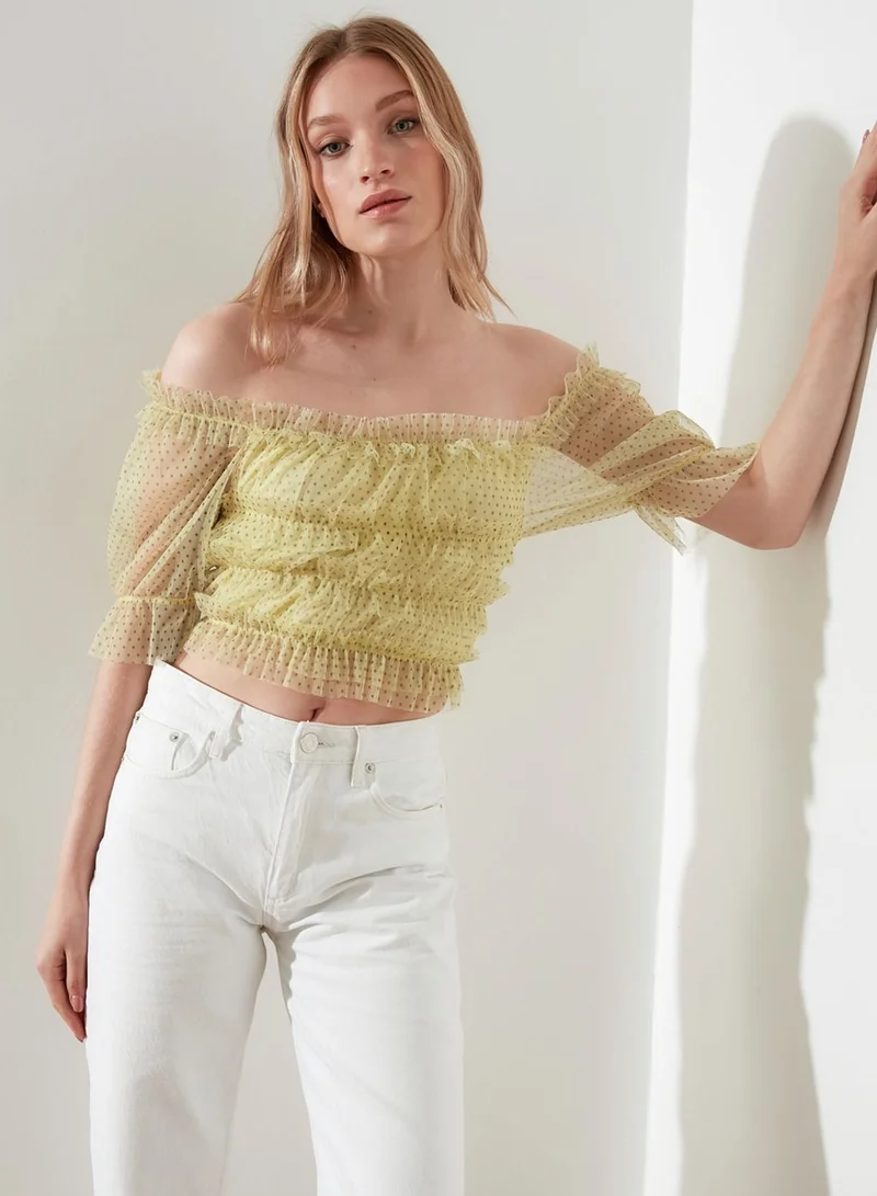 trendyol Mesh Bardot Crop Top
