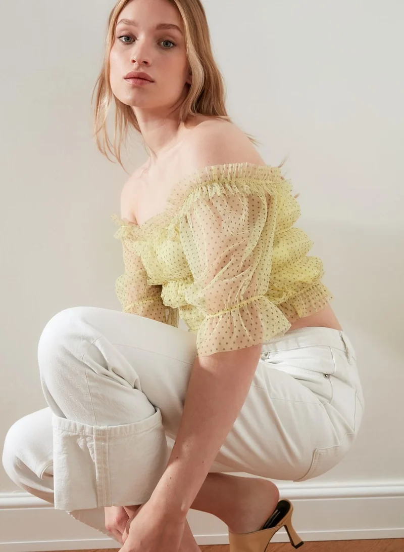 trendyol Mesh Bardot Crop Top
