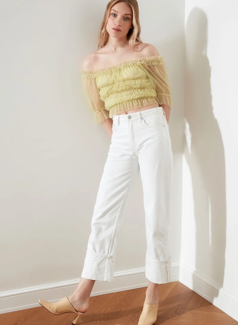 trendyol Mesh Bardot Crop Top