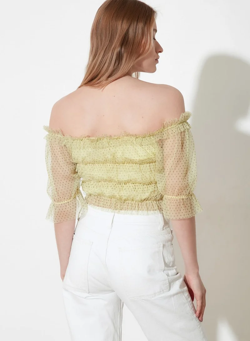 trendyol Mesh Bardot Crop Top