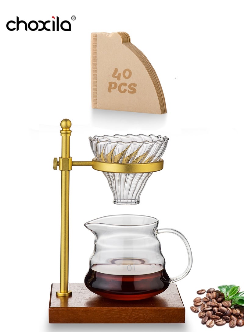 choxila 4pcs/set Pour Over  Coffee Set, V60 Coffee Brewing Set (1-2 cups), includes a pour-over stand, V01 coffee   Filter, V01 dripper, V01 coffee filter Papers. Perfect gift for coffee lovers, suitable for bedrooms, living   rooms, coffee corners, and cafés - Image 1