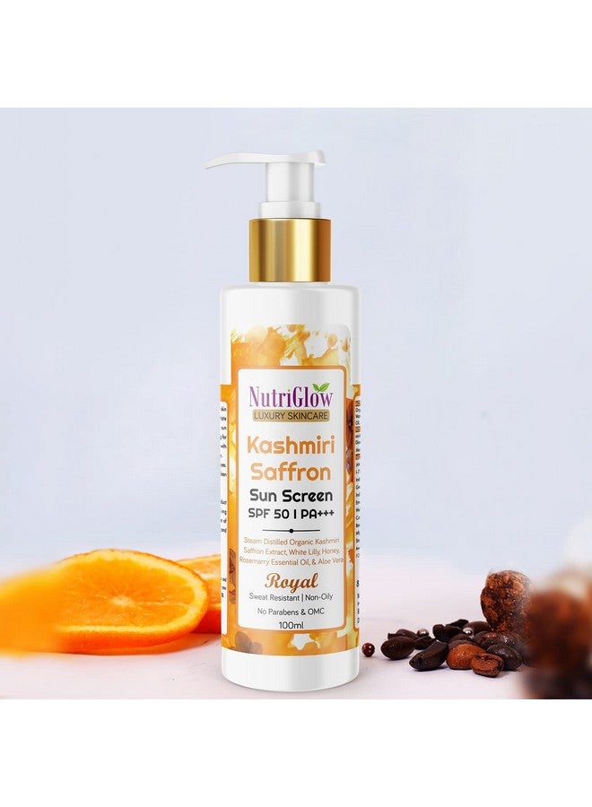 NUTRIGLOW Kashmiri Saffron Sunscreen Spf50 Pa+++ With Aloe Vera Extract Sweat Resistant & Nonsticky Uv A & Uv B Blue Light Protection For Men & Women Suitable For Oily Dry Sensitive & Combination Skin (100 Ml) - Image 3