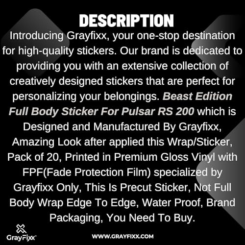 Grayfixx Beast Edition Full Body Graphics for Pulsar RS 200 | Made in Premium Gloss Vinyl with FPF(Fade Protection Film), Water Proof, Precut Sticker, Pack of 1 Both Side with 2 Years Guarantee - Image 4
