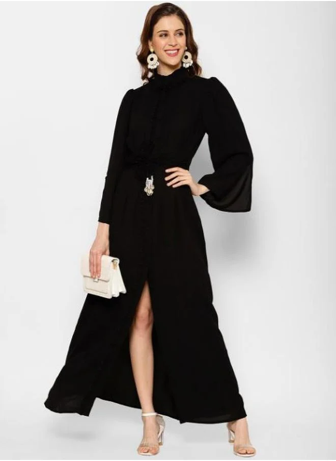 Styli High Neck A-Line Maxi Dress with Front Slit by Styli