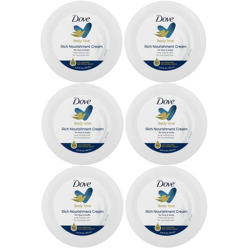 Dove Body Love Rich Nourishment Cream Face Hand  Body Lotion for Extremely Dry Skin FastAbsorbing 72Hour Moisturizing Cream with Ceramide Serum 507 Fl Oz Pack of 6