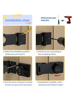 ARV ARV Household Cabinet Password Hasp Locks Cabinet Door Combination Lock Door Security Slide Latch Lock for Small Doors Cabinets Barn Door Bathroom Outdoor Garden Black Set1  - Image 3
