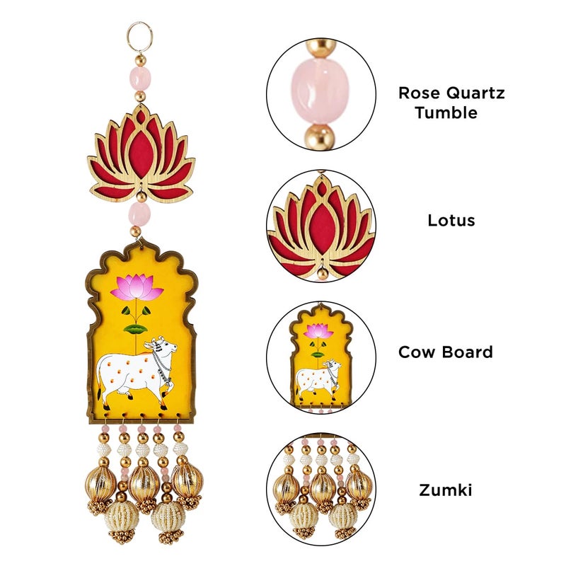 Shubhanjali Shubhanjali Wooden Cow Lotus Hanging for Christmas Decoration Items 1 Pair 35 Cm Cow Hanging for New Year Decor Cradle Ceremony, Pooja Room, Mandir Decoration, House Warming  - Image 4