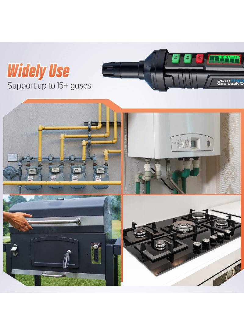 Portable Natural Gas Detector with Lo Hi Mode, Audible and Visual Alarm, 50 1000 PPM Range, Detects Methane, Propane, Ethane, Combustible Gas, Suitable for Home, RV, Industrial Use