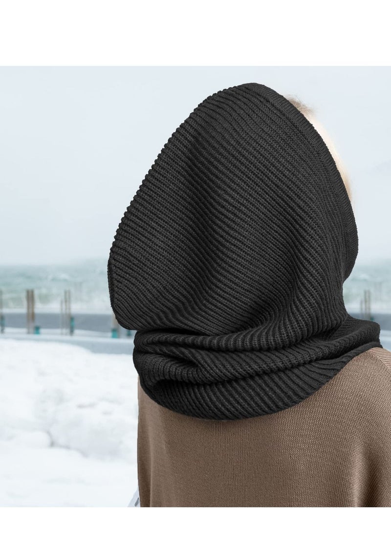 KASTWAVE Winter Hats Balaclava Knit Beanie with Adjustable Drawstring Warm Hooded Scarf Skull Cap  - Image 3