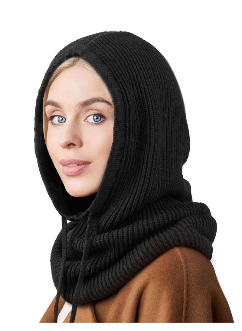 KASTWAVE Winter Hats Balaclava Knit Beanie with Adjustable Drawstring Warm Hooded Scarf Skull Cap  - Image 1