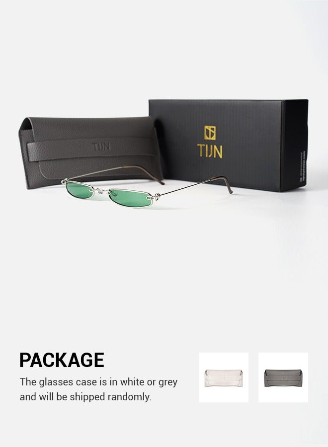 TIJN TIJN UV400 Protective Silver Frame Green Film Small Sunglasses for  Women Fashion Sunglasses  - Image 1