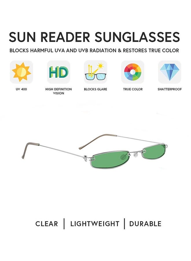 TIJN TIJN UV400 Protective Silver Frame Green Film Small Sunglasses for  Women Fashion Sunglasses  - Image 2