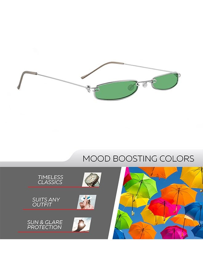 TIJN TIJN UV400 Protective Silver Frame Green Film Small Sunglasses for  Women Fashion Sunglasses  - Image 3