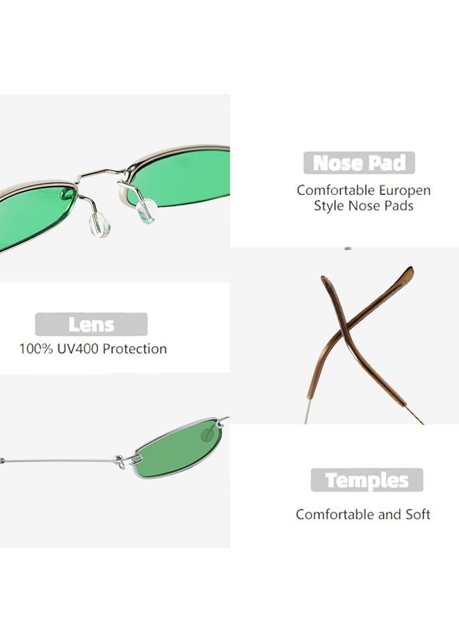 TIJN TIJN UV400 Protective Silver Frame Green Film Small Sunglasses for  Women Fashion Sunglasses  - Image 4