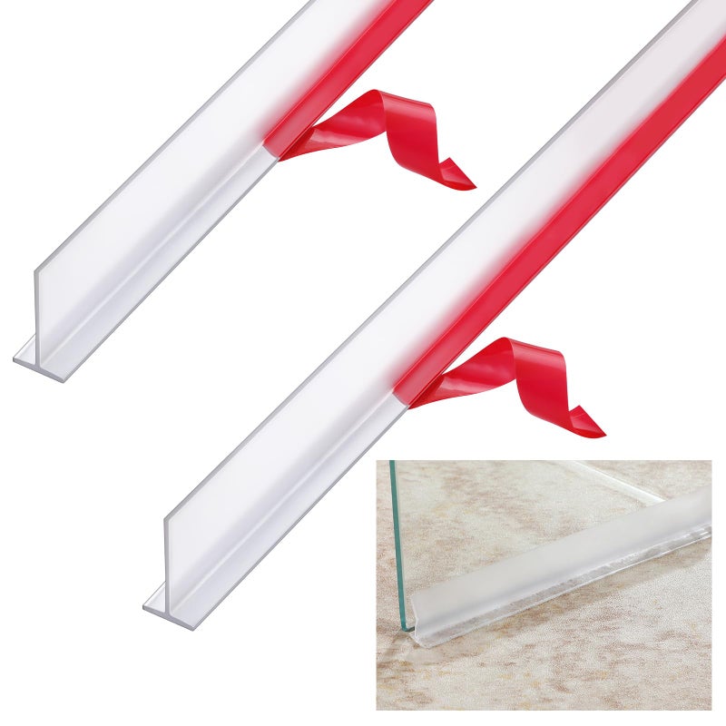 Nuanchu 2 Pcs Clear Vinyl TType Seal Strip with PreApplied Self Adhesive Backing Bathroom Threshold Water Strip Shower Door Seal for Gap 1273 Long Frameless Shower Door