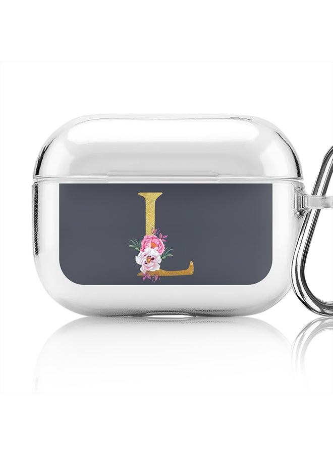 Stylizedd Classic Clear printed Case for Apple Airpods Pro Soft TPU Gel Thin Transparent Flexible Cover - Custom Monogram Initial Letter Floral Pattern Alphabet - L (Grey ) - Image 1