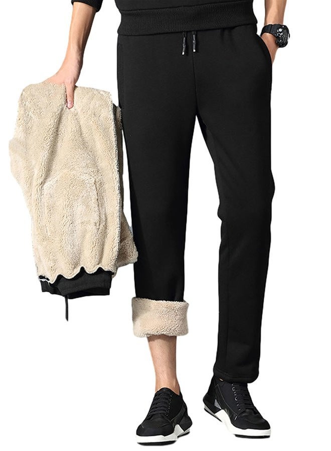 Lentta Men's Casual Winter Warm Sherpa Lined Athletic Jogger Fleece Sweatpants Pants, Black02(straight Leg), S - Image 1