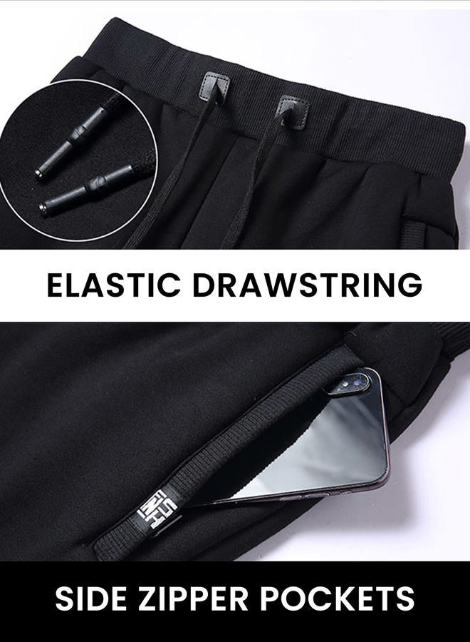 Lentta Men's Casual Winter Warm Sherpa Lined Athletic Jogger Fleece Sweatpants Pants, Black02(straight Leg), S - Image 5