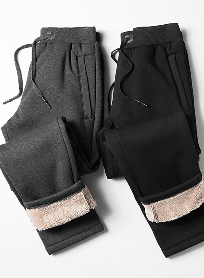 Lentta Men's Casual Winter Warm Sherpa Lined Athletic Jogger Fleece Sweatpants Pants, Black02(straight Leg), S - Image 3