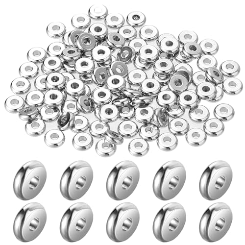 Trinkrittey 100 Pcs Flat Disc Spacer Beads 6mm Silver Beads with Hole Stainless Steel Spacer Bead Plated Round Loose Charm Caps Bead for DIY Jewelry Making Bracelet Necklace Crafting - Image 1