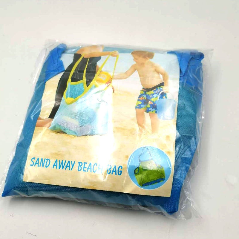 Beach Toy Storage Bag for Kids with Towel Mat Blue Bag Green Net Large
