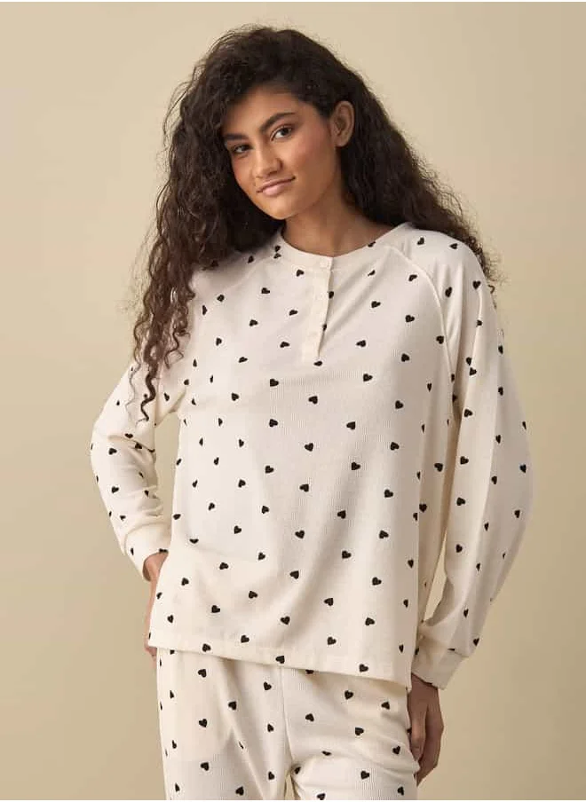 فاف Printed Long Sleeves T-shirt and Pyjama Set