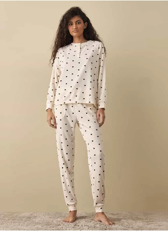 فاف Printed Long Sleeves T-shirt and Pyjama Set
