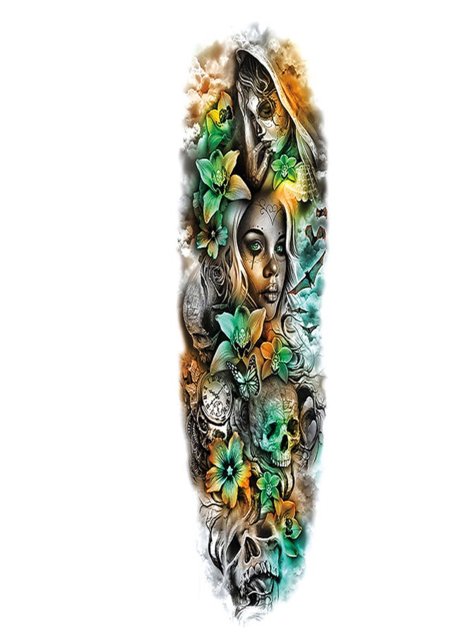 ورقة واحدة من ملصقات الوشم المؤقت للذراع بالكامل، وشم كبير مقاوم للماء، ملصقات وشم كبيرة على شكل زهرة الفاوانيا والورد للرجال والنساء - Image 1