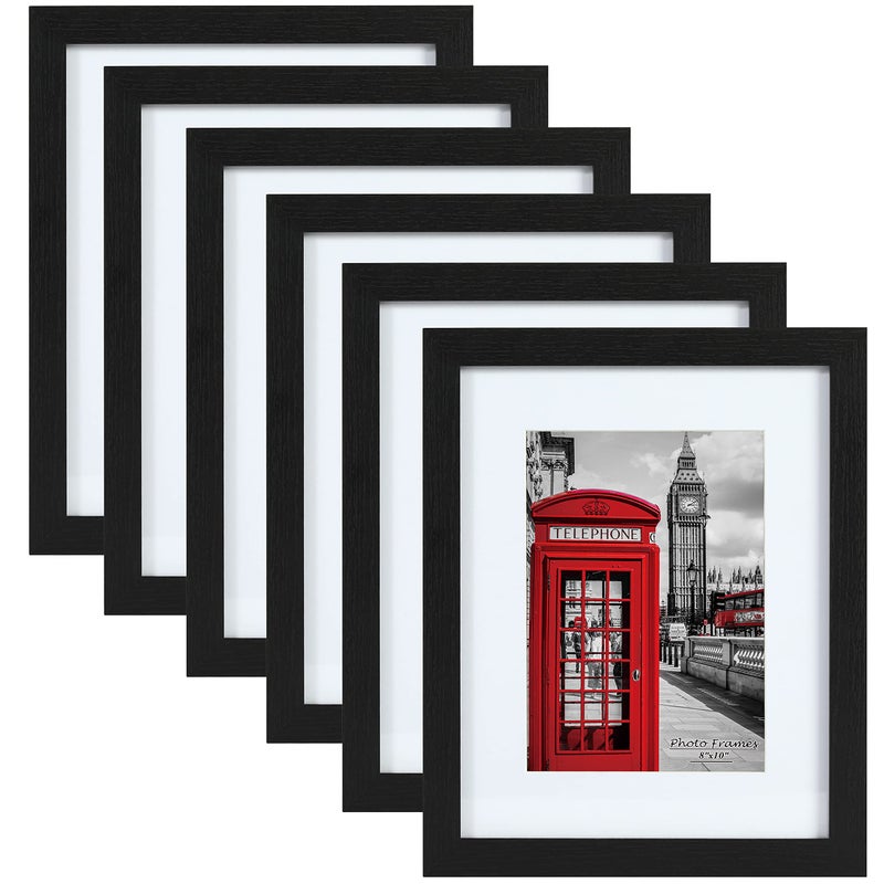 PEALSN 8x10 Picture Frame Set of 6 Display Picture 5x7 with Mat or 8x10 Without Mat Black Woodgrain