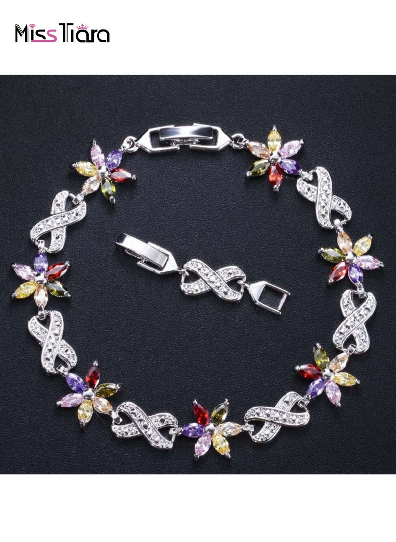 MissTiara Gold Plated with Sparkling Flower Shape AAA+ zircon Bracelet for Women Ideal For Wedding Prom Pageant and Party  - Image 1
