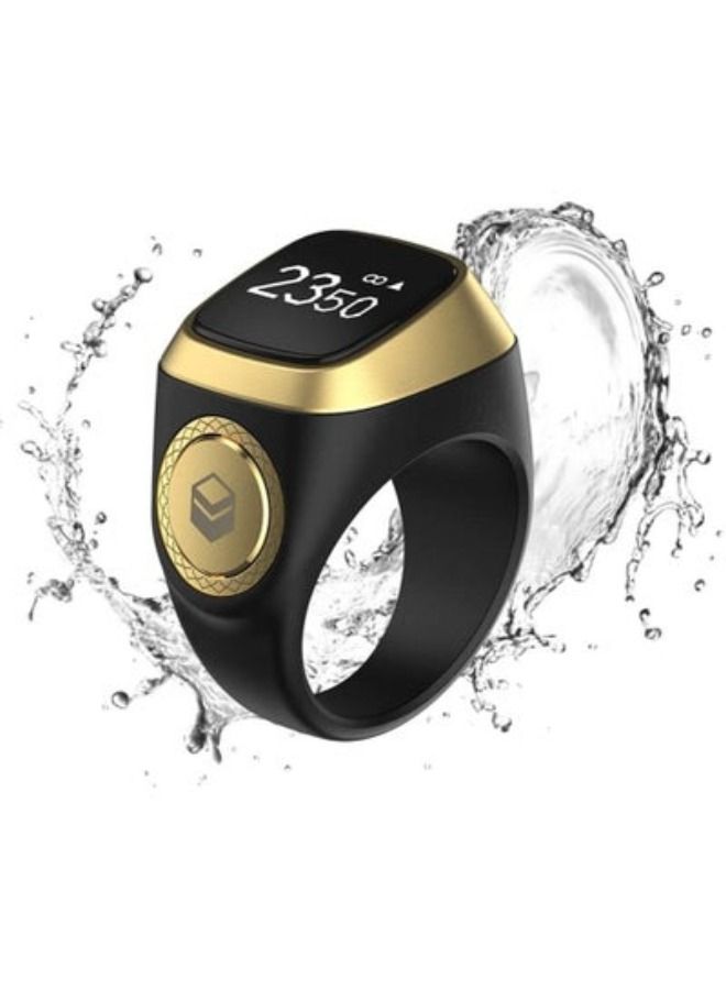 iQIBLA iQibla Zikr Ring Smart Tasbih Tally Counter Ring for Muslims Zikr Digital Tasbeeh 5 Prayer Time Reminder Bluetooth Waterproof plastic material BLACK GOLD  - Image 2