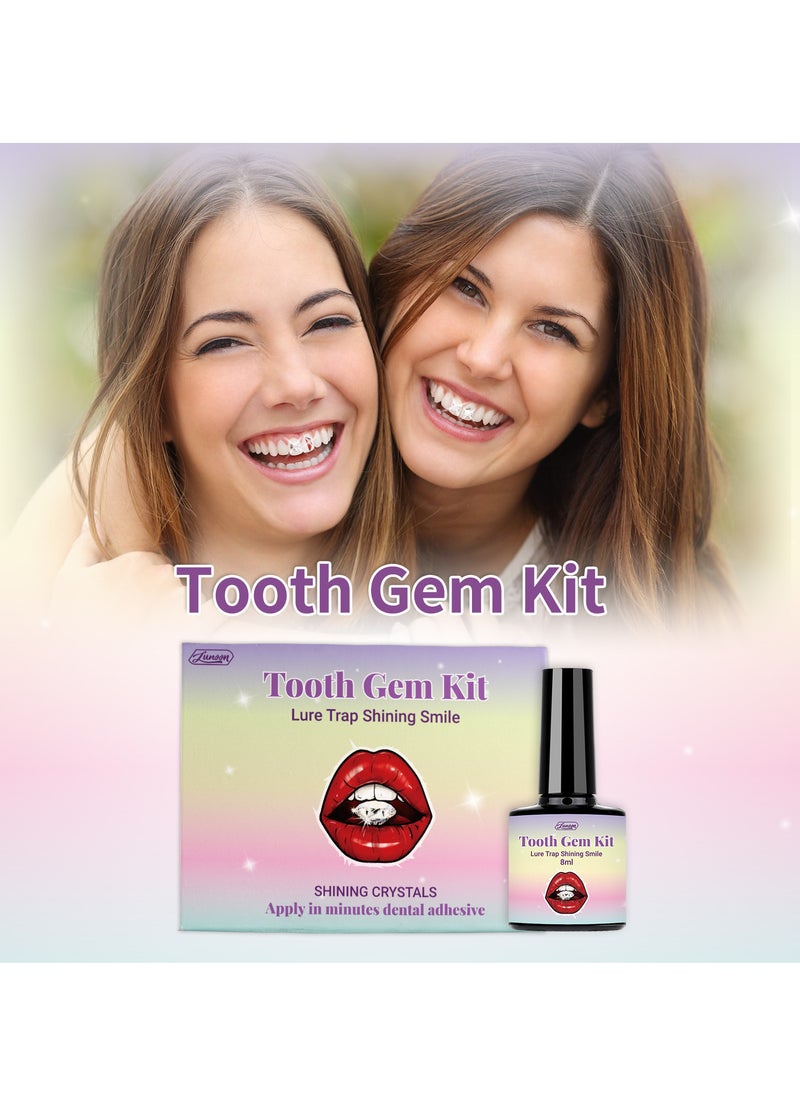 LUNOON Teeth Gem Kit with Cotton Rolls UV Light Gem Suit Gems Picker and UV Bonding Resin Easy to Use and Remove Safe Great Fashionable Teeth Jewelry Starter Kit Tooth Gem Kit for Professional DIY  - Image 1