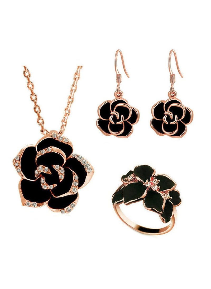SYOSI Rose Jewellery Sets for Women Camellia Flower Necklace and Earrings Sets Wedding Jewellery Sets for Brides Necklace Pendant Earrings Bracelet Set Costume Jewellery - Image 1