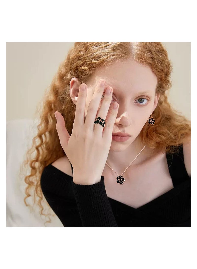 SYOSI Rose Jewellery Sets for Women Camellia Flower Necklace and Earrings Sets Wedding Jewellery Sets for Brides Necklace Pendant Earrings Bracelet Set Costume Jewellery - Image 5